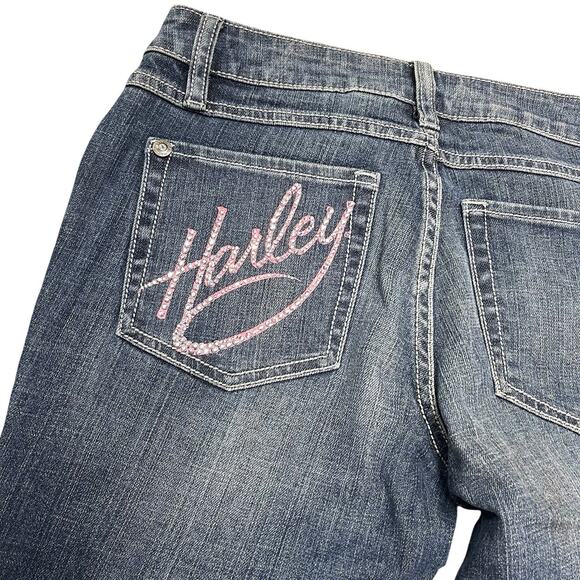 Harley Davidson Motorcycles Blue Jeans Size 4 Vintage Bling Sewn Biker Girl - Picture 11 of 11